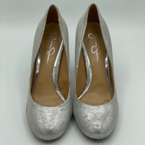 Silver Jessica Simpson Round Toe Pumps
